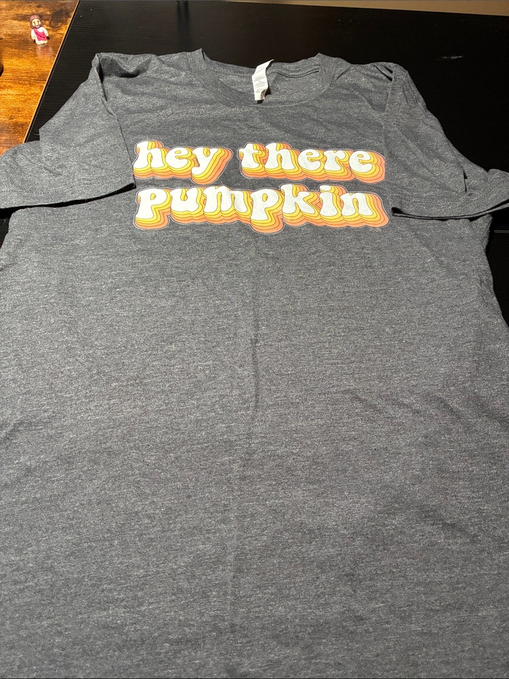 Bella Canvas Gray 'Hey There Pumpkin' Ladies Tee with Retro Orange-Yellow Graphi